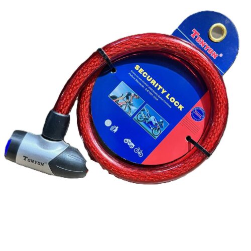 Red Heavy Duty wirelock for bike steel wire inside the lock with computer key for safety