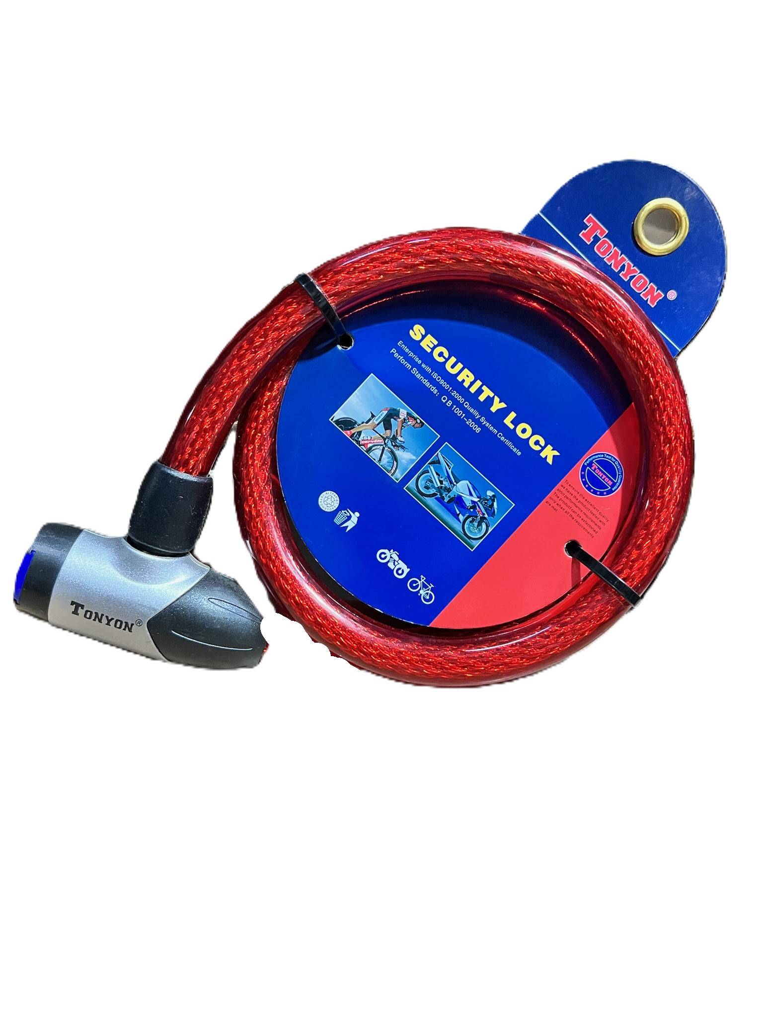 Red Heavy Duty wirelock for bike steel wire inside the lock with computer key for safety